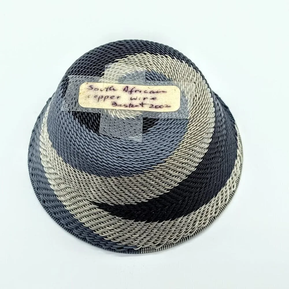 Handmade South African Zulu Grey Copper Wire Basket